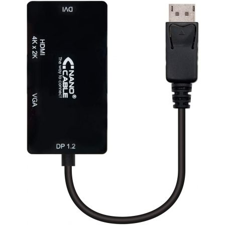 Nanocable Conversor Displayport a VGA/DVI/HDMI 3 en 1, 4K, Negro